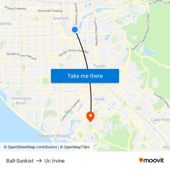 Ball-Sunkist to Uc Irvine map