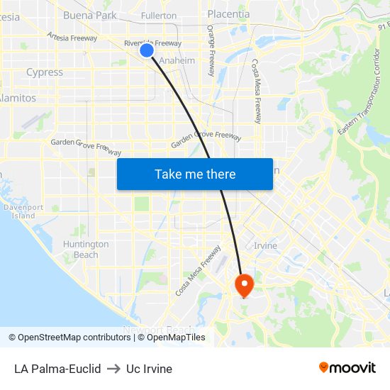 LA Palma-Euclid to Uc Irvine map