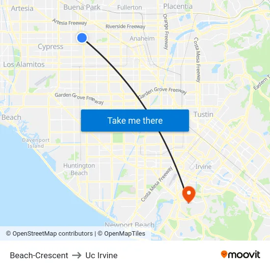 Beach-Crescent to Uc Irvine map