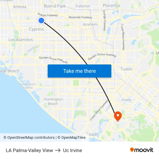 LA Palma-Valley View to Uc Irvine map