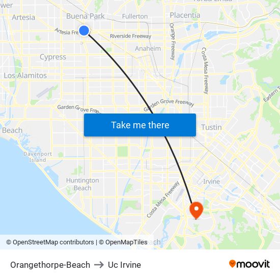 Orangethorpe-Beach to Uc Irvine map