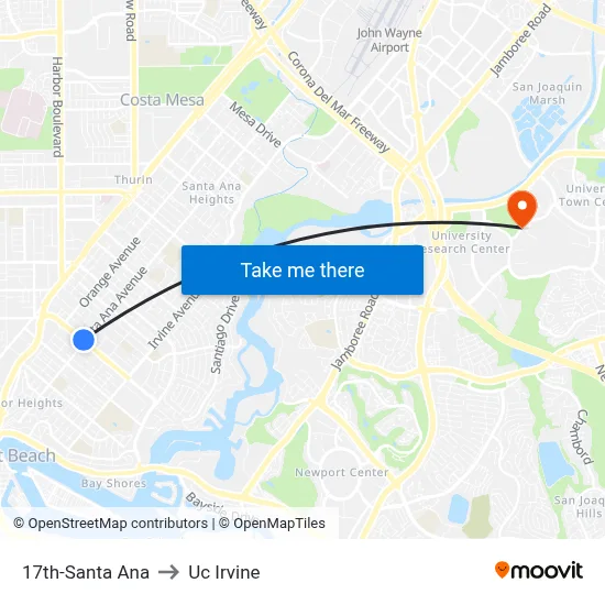 17th-Santa Ana to Uc Irvine map