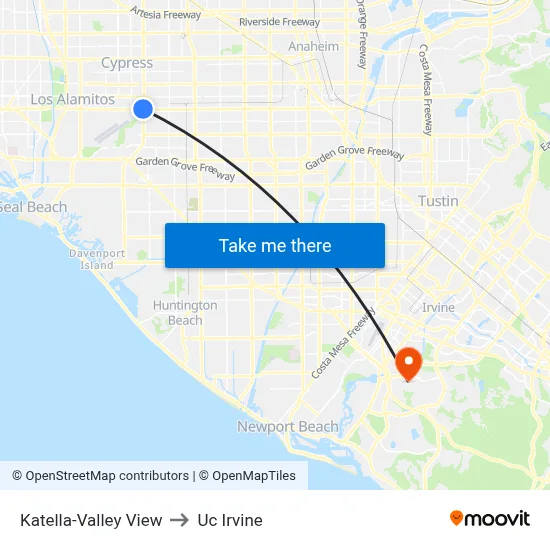 Katella-Valley View to Uc Irvine map