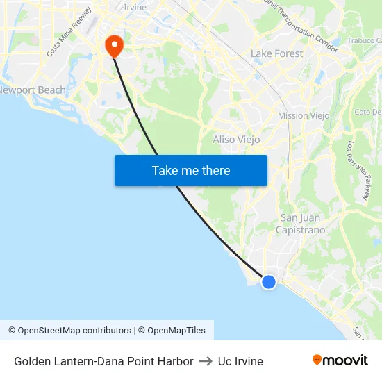 Golden Lantern-Dana Point Harbor to Uc Irvine map