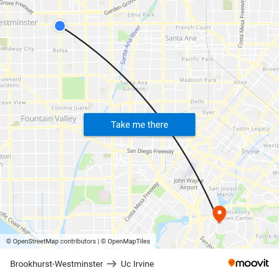 Brookhurst-Westminster to Uc Irvine map