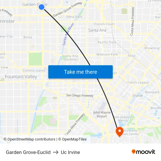 Garden Grove-Euclid to Uc Irvine map