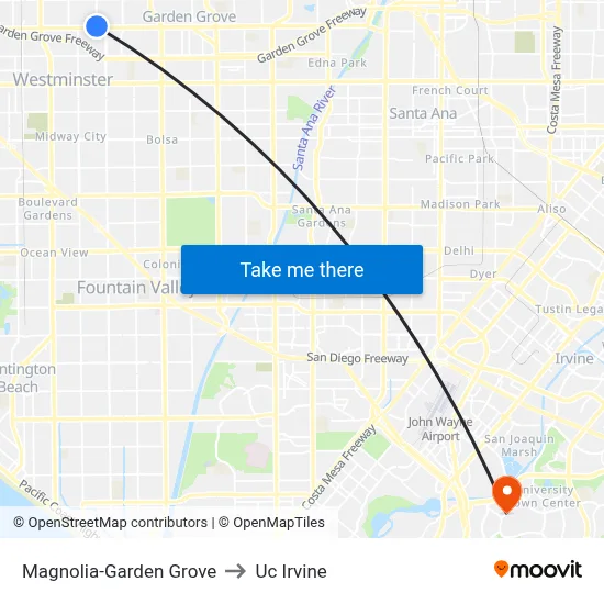 Magnolia-Garden Grove to Uc Irvine map