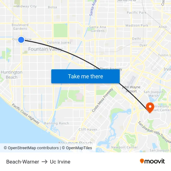 Beach-Warner to Uc Irvine map