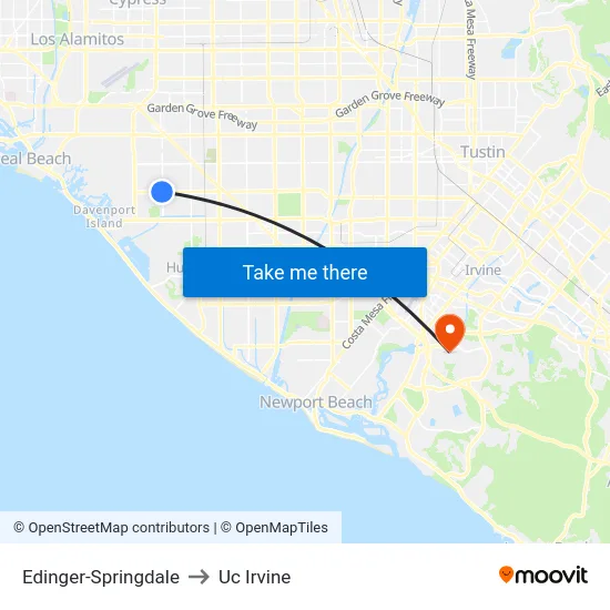 Edinger-Springdale to Uc Irvine map