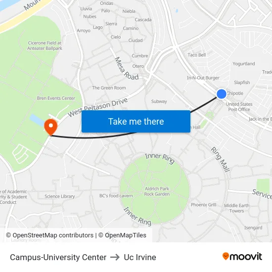 Campus-University Center to Uc Irvine map