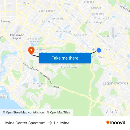 Irvine Center-Spectrum to Uc Irvine map