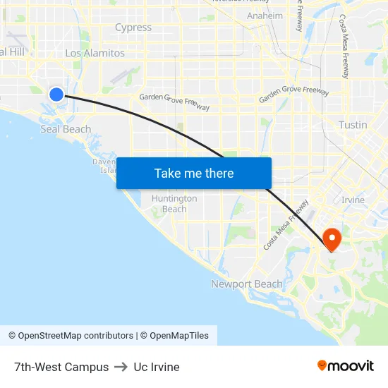 7th-West Campus to Uc Irvine map