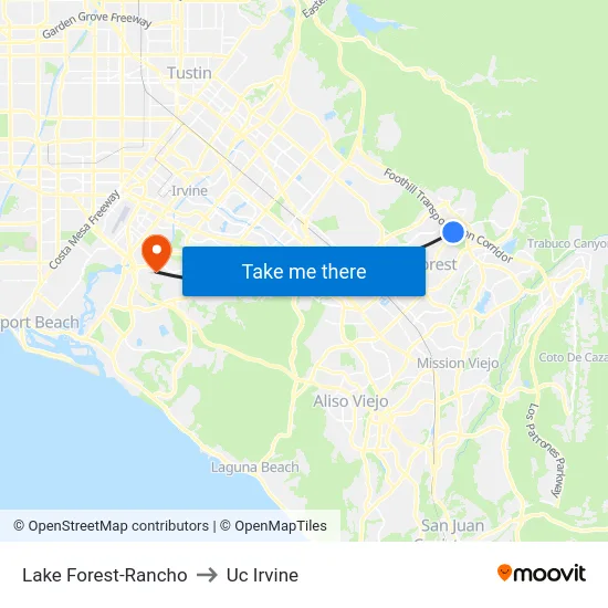 Lake Forest-Rancho to Uc Irvine map