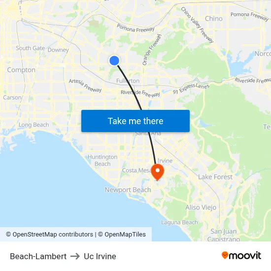 Beach-Lambert to Uc Irvine map