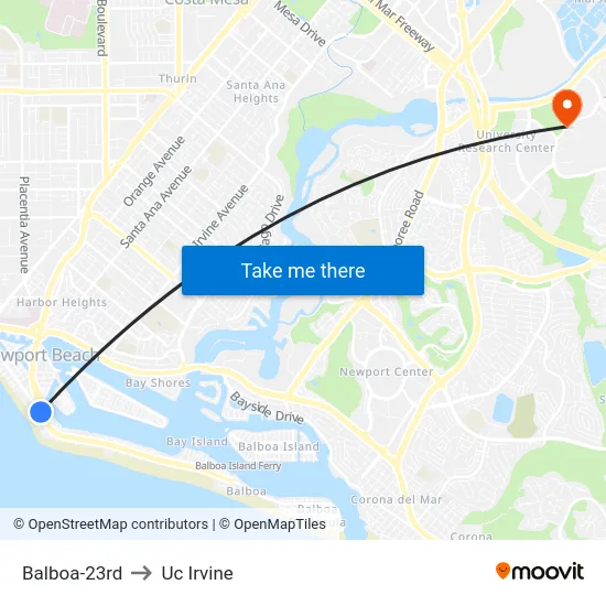 Balboa-23rd to Uc Irvine map