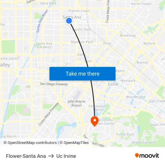 Flower-Santa Ana to Uc Irvine map