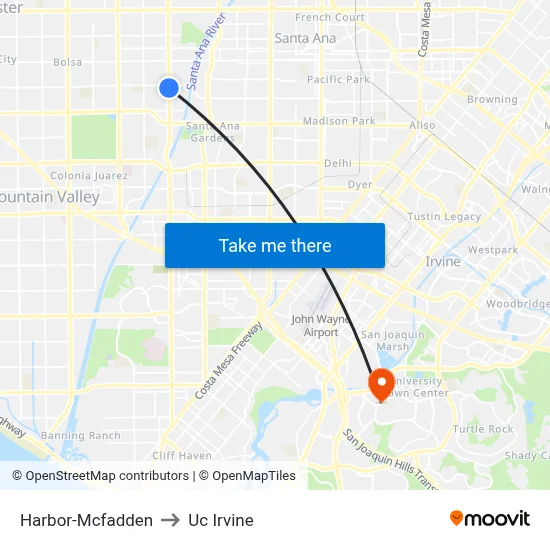 Harbor-Mcfadden to Uc Irvine map