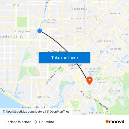 Harbor-Warner to Uc Irvine map