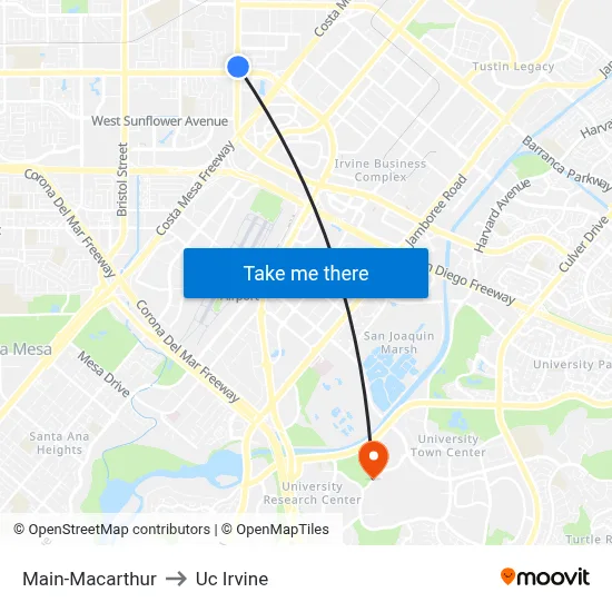 Main-Macarthur to Uc Irvine map