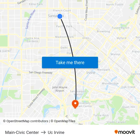 Main-Civic Center to Uc Irvine map
