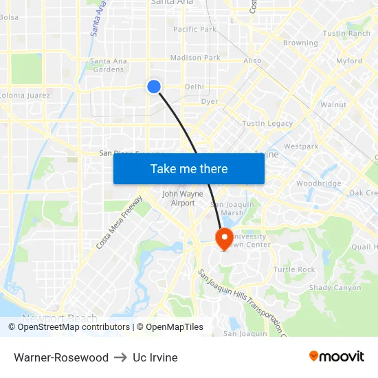 Warner-Rosewood to Uc Irvine map