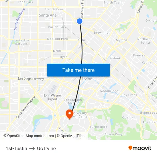 1st-Tustin to Uc Irvine map