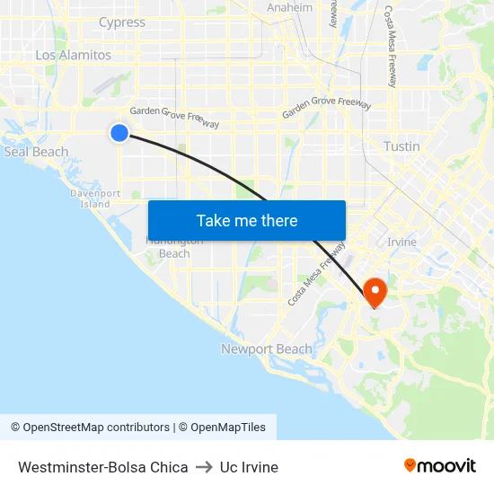 Westminster-Bolsa Chica to Uc Irvine map