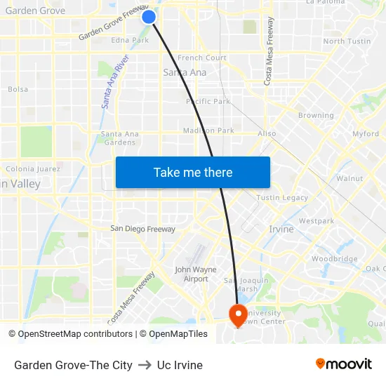 Garden Grove-The City to Uc Irvine map