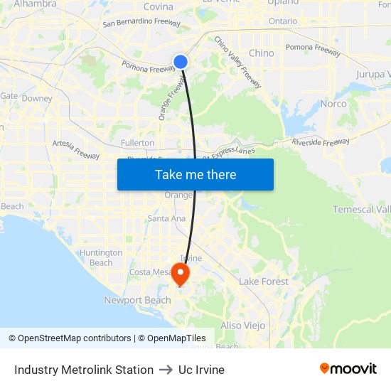 Industry Metrolink Station to Uc Irvine map
