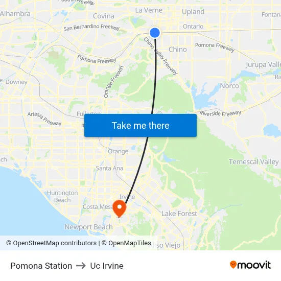 Pomona Station to Uc Irvine map