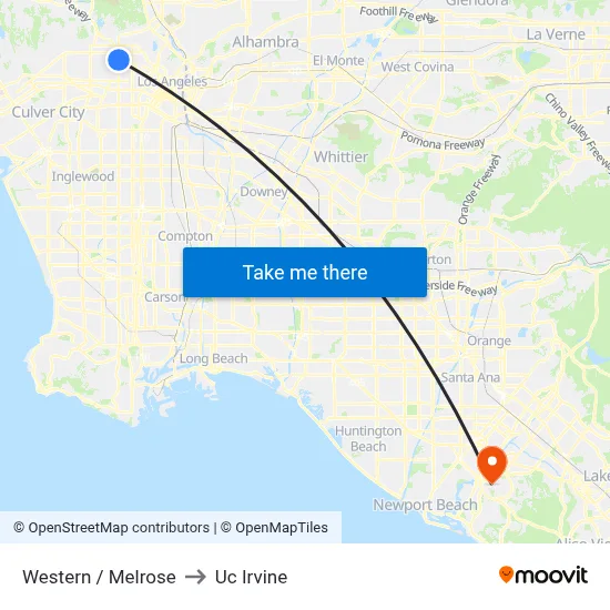 Western / Melrose to Uc Irvine map