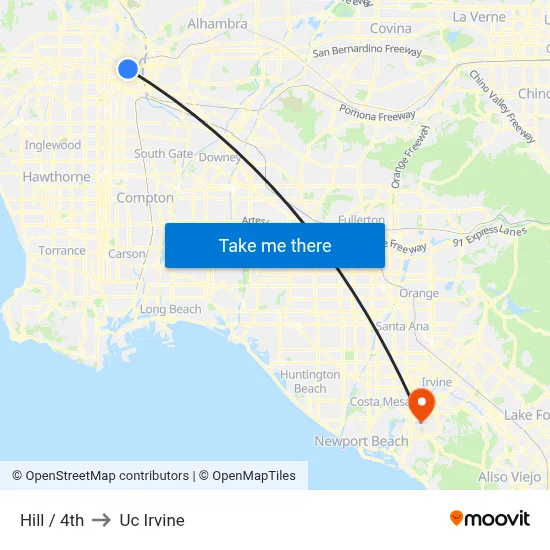 Hill / 4th to Uc Irvine map