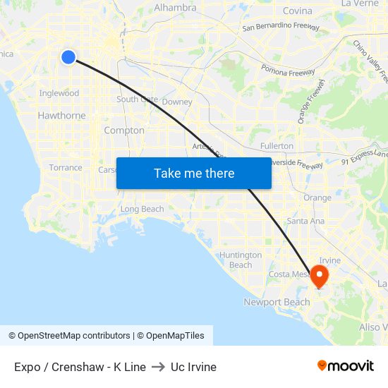 Expo / Crenshaw - K Line to Uc Irvine map