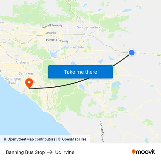 Banning Bus Stop to Uc Irvine map