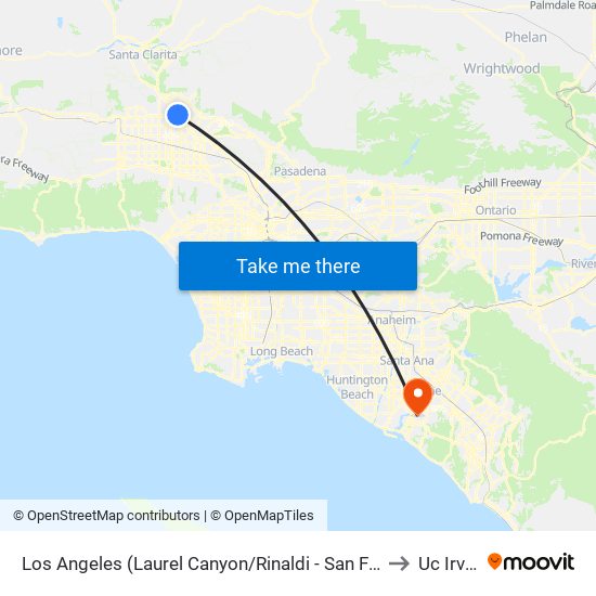 Los Angeles (Laurel Canyon/Rinaldi - San Fernando) to Uc Irvine map