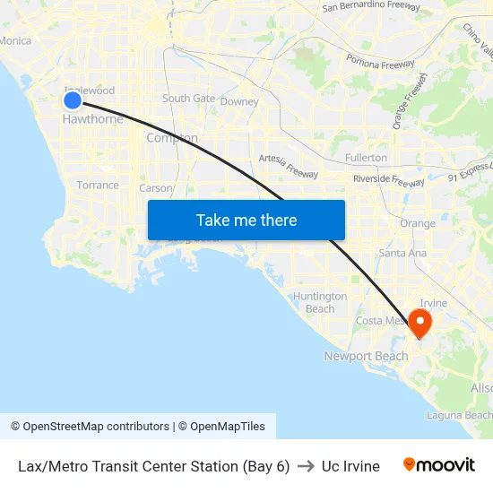 Lax/Metro Transit Center Station (Bay 6) to Uc Irvine map