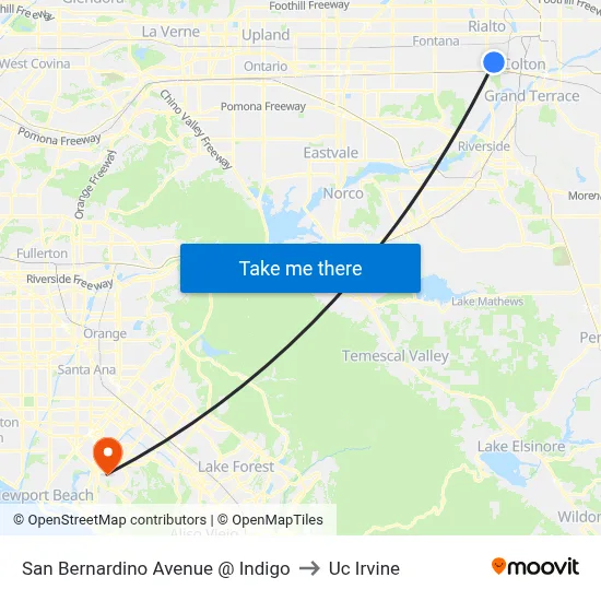 San Bernardino Avenue @ Indigo to Uc Irvine map