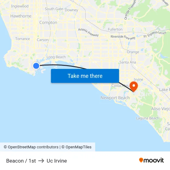 Beacon / 1st to Uc Irvine map