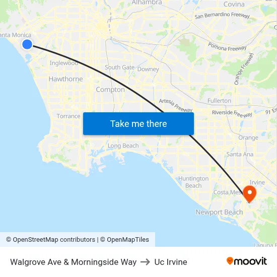 Walgrove Ave & Morningside Way to Uc Irvine map