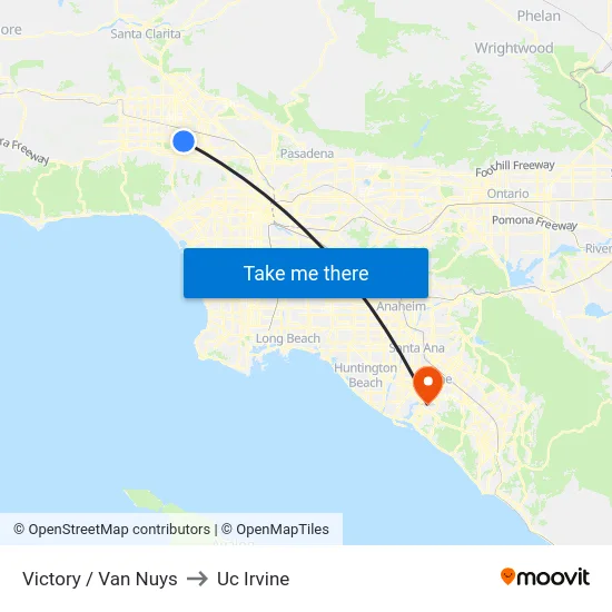 Victory / Van Nuys to Uc Irvine map