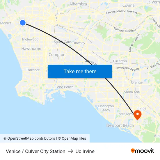 Venice / Culver City Station to Uc Irvine map