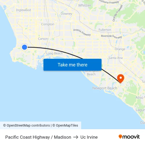 Pacific Coast Highway / Madison to Uc Irvine map