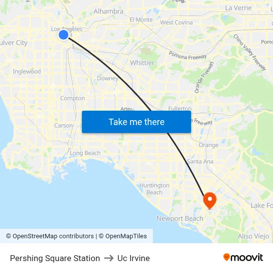 Pershing Square Station to Uc Irvine map