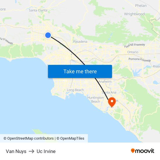 Van Nuys to Uc Irvine map