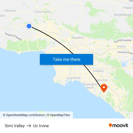 Simi Valley to Uc Irvine map