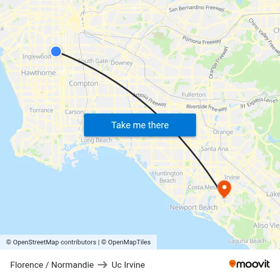 Florence / Normandie to Uc Irvine map