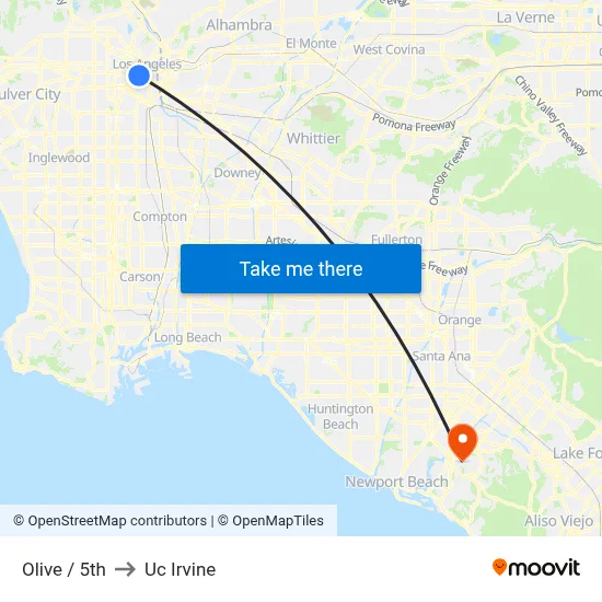 Olive / 5th to Uc Irvine map
