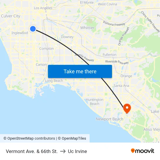 Vermont Ave. & 66th St. to Uc Irvine map