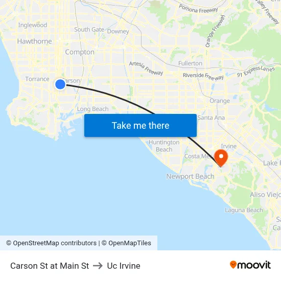 Carson St at Main St to Uc Irvine map