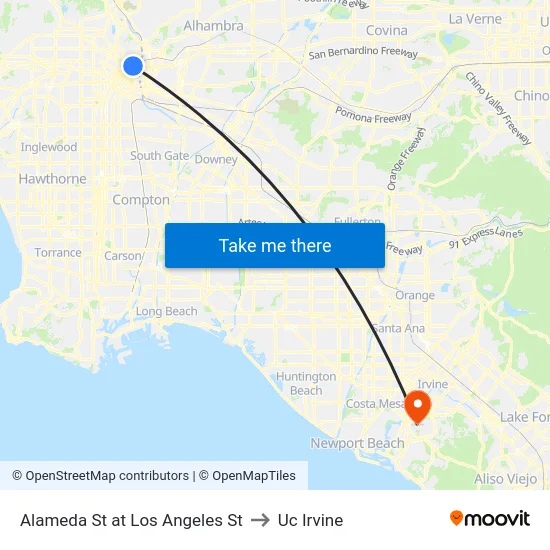 Alameda St at Los Angeles St to Uc Irvine map